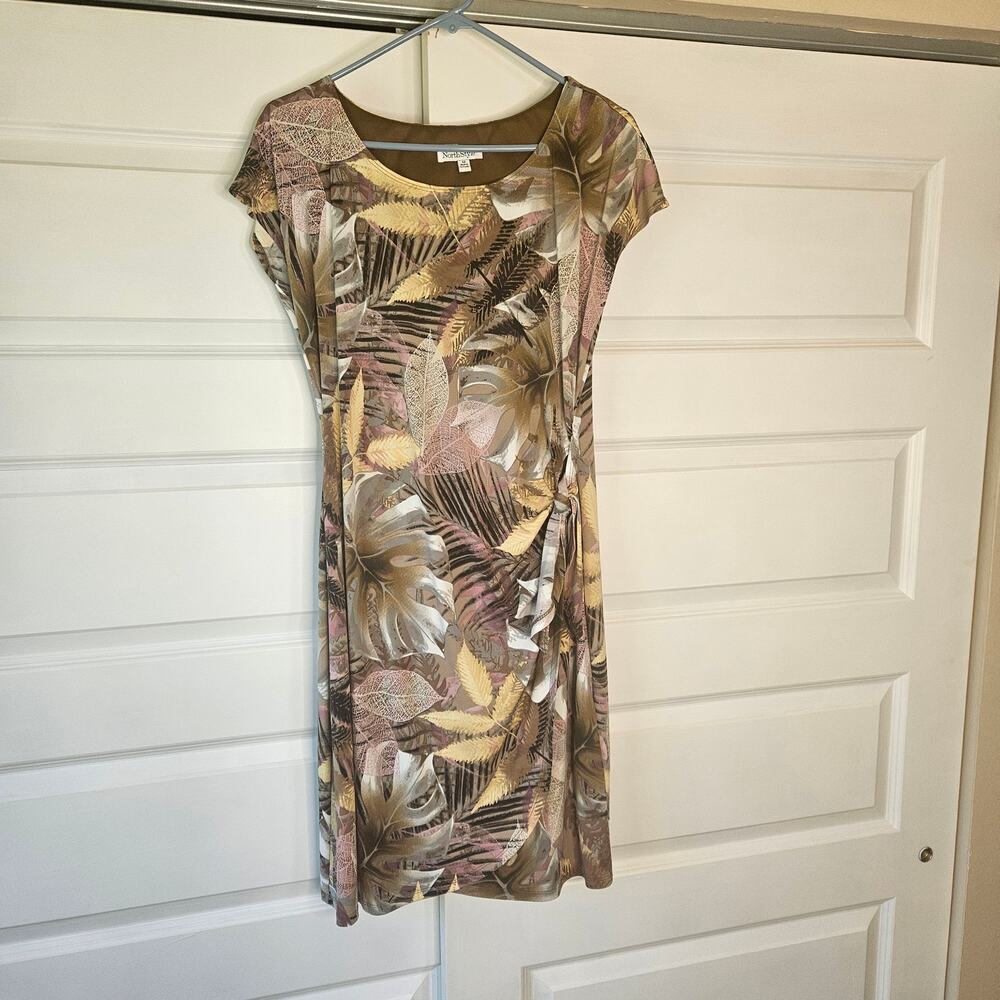 NorthStyle Tropical Palm Leaf Faux-Wrap Knit Dress Size 12